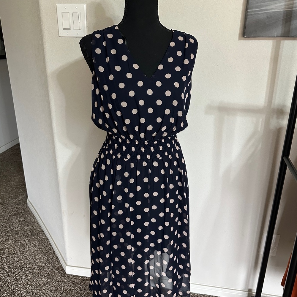 Polka Dot Sleeveless Dress - Navy and White never worn brand new